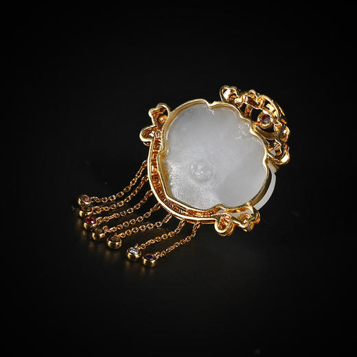 清代和田白玉如意簪头七彩流苏项坠 商品图3