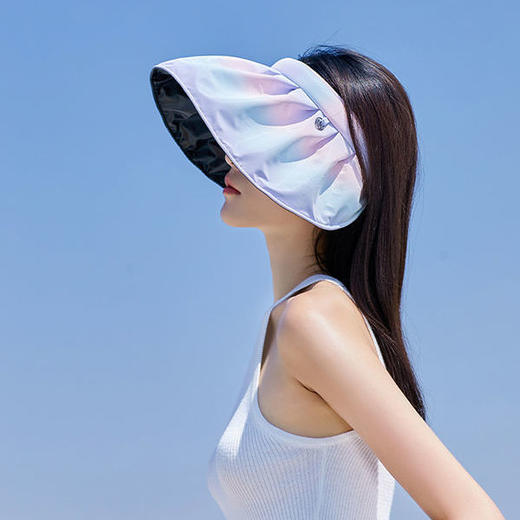 防晒遮阳帽女防紫外线贝壳帽渔夫帽沙滩帽遮脸空顶太阳帽百搭发箍 商品图3
