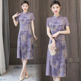 气质旗袍连衣裙2022夏装新款时尚洋气修身大码连衣裙 XYX9506