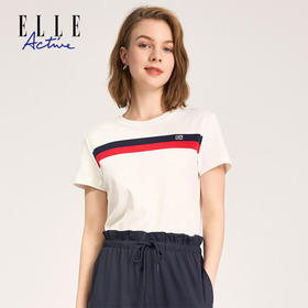 ELLE Active印花情侣短袖棉T恤新品短T条纹撞色拼接短袖