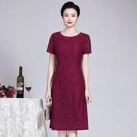 ZY-Q5696夏装新款酒红色蕾丝连衣裙收腰显瘦优雅
