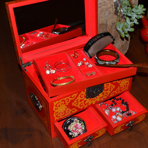 平遥推光漆器古典非遗手工艺品21cm双层首饰收纳盒 商品图3