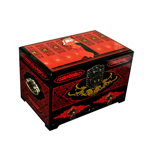 平遥推光漆器古典非遗手工艺品21cm双层首饰收纳盒 商品图0