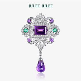 【花园】JULEE JULEE茱俪珠宝 18K白金紫水晶祖母绿钻石胸针/吊坠两用款