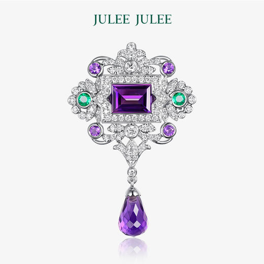 【花园】JULEE JULEE茱俪珠宝 18K白金紫水晶祖母绿钻石胸针/吊坠两用款 商品图0