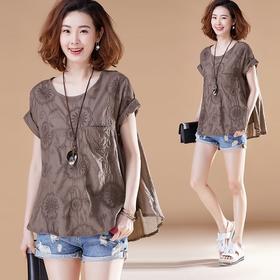 dp14552 高含棉刺绣短袖T恤女2022夏装新款宽松休闲显瘦上衣