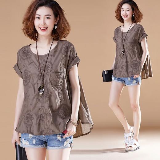 dp14552 高含棉刺绣短袖T恤女2022夏装新款宽松休闲显瘦上衣 商品图0