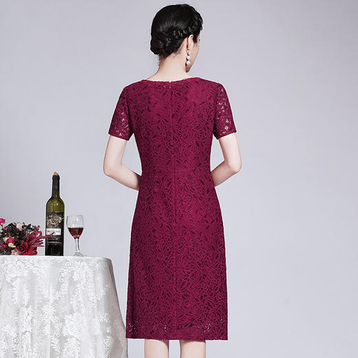 ZY-Q5696夏装新款酒红色蕾丝连衣裙收腰显瘦优雅 商品图3