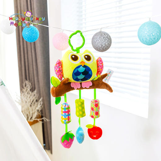 【动物风铃 安抚入睡】Happy monkey婴儿玩具摇铃床挂婴儿车挂牙胶响纸毛绒安抚宝宝玩具 商品图1