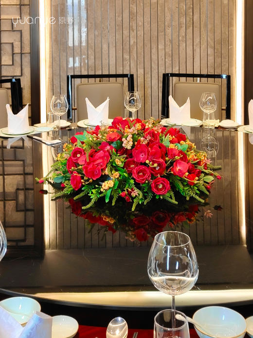 酒店餐桌花大圆桌中间转盘摆花饭店餐厅高端仿真花装饰花艺摆设件 商品图0