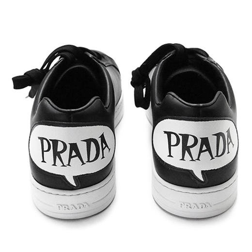 PRADA 普拉达 男士皮革字母徽标印花系带休闲运动鞋 黑色 4E3299 3KE5 F0967 商品图2