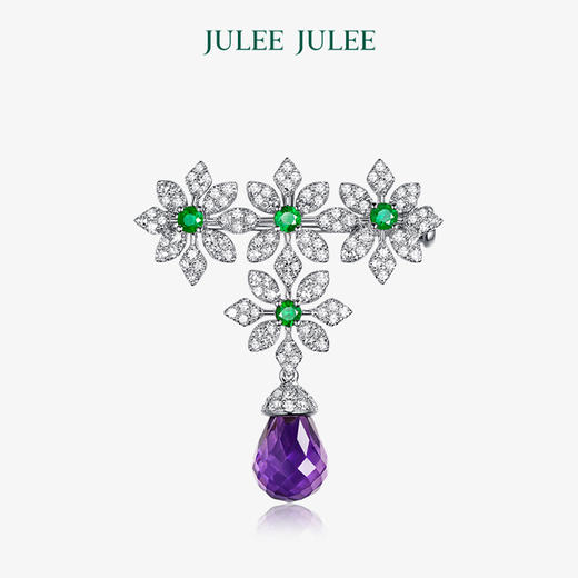 【花园】JULEE JULEE茱俪珠宝 18K白金紫晶祖母绿白蓝宝 钻石胸针/吊坠两用款 商品图0