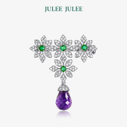 【花园】JULEE JULEE茱俪珠宝 18K白金紫晶祖母绿白蓝宝 钻石胸针/吊坠两用款