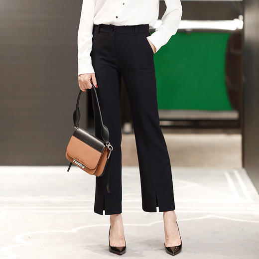 【私服清仓不退换】前后中缝下摆开叉通勤OL小西裤显瘦微喇叭九分西装裤 商品图0