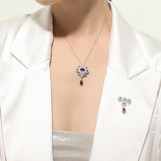 【花园】JULEE JULEE茱俪珠宝 18K白金紫水晶祖母绿钻石胸针/吊坠两用款 商品图3