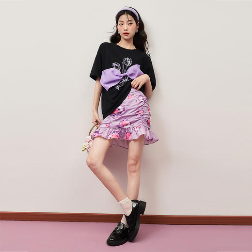 西遇碎花半身裙女2022年夏季新款法式气质通勤甜辣褶皱A字包臀裙11421078 商品图4