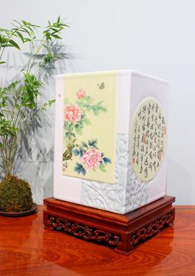 【新粉结合花鸟题诗四面镶器】