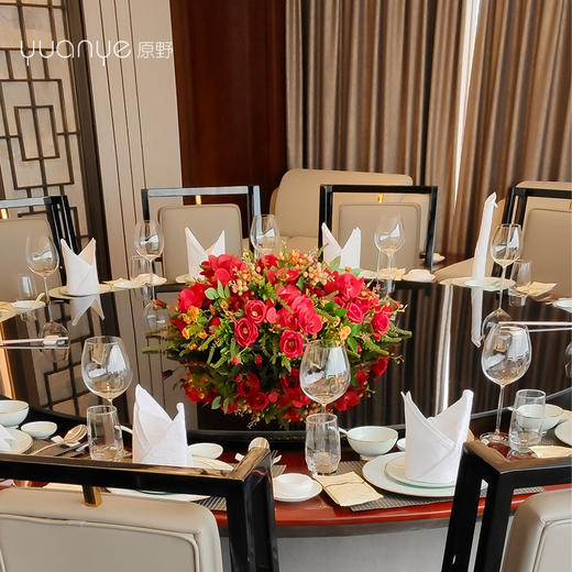 酒店餐桌花大圆桌中间转盘摆花饭店餐厅高端仿真花装饰花艺摆设件 商品图1