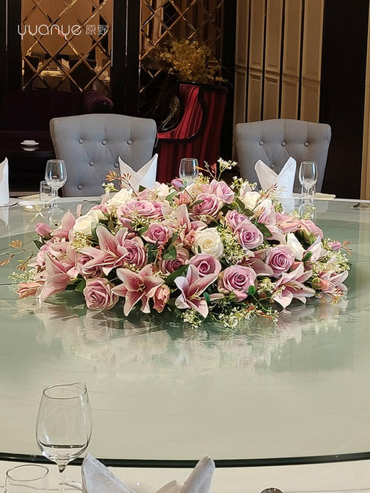 酒店餐桌花大圆桌中间转盘摆花饭店餐厅包厢高端仿真花装饰花摆设 商品图3