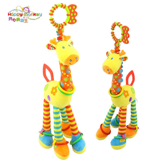 【动物公仔床挂】Happy monkey婴儿玩具0-3岁牙胶响铃车挂床挂安抚宝宝玩具长颈鹿 商品图7