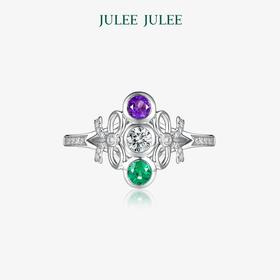 【花园】JULEE JULEE茱俪珠宝 18K白金祖母绿紫水晶白蓝宝钻石戒指