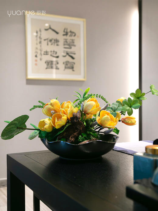 酒店高端餐桌花摆花茶桌花茶台餐厅客厅玄关摆设件茶几装饰仿真花 商品图0