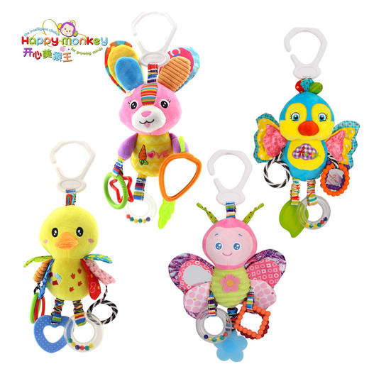 【萌趣车床挂】Happy monkey婴儿玩具0-1岁车挂床挂牙胶镜子摇铃安抚宝宝玩具 商品图0