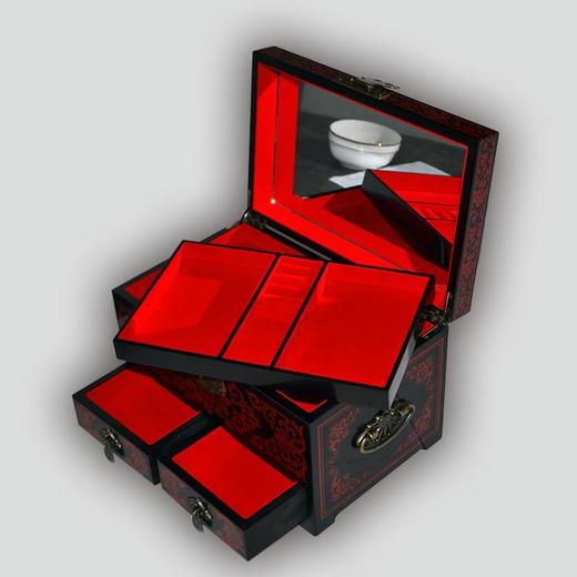 平遥推光漆器古典非遗手工艺品21cm双层首饰收纳盒 商品图2