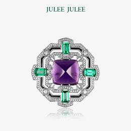 【经纬】JULEE JULEE茱俪珠宝 18K白金 紫水晶 祖母绿 白蓝宝钻石吊坠/胸针两用款