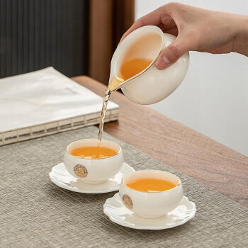 常生源 羊脂玉瓷茶具套装 家用整套白瓷陶瓷功夫茶具礼盒装 金玉送福 商品图0