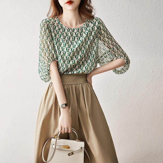 清爽夏日小兔子头像显瘦/灯笼袖减龄印花时尚小上衣女 RWQ1391 商品图0