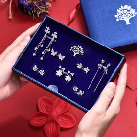 六鑫珠宝 一周耳钉套装礼盒实用创意礼物送女友 S925银针 T386