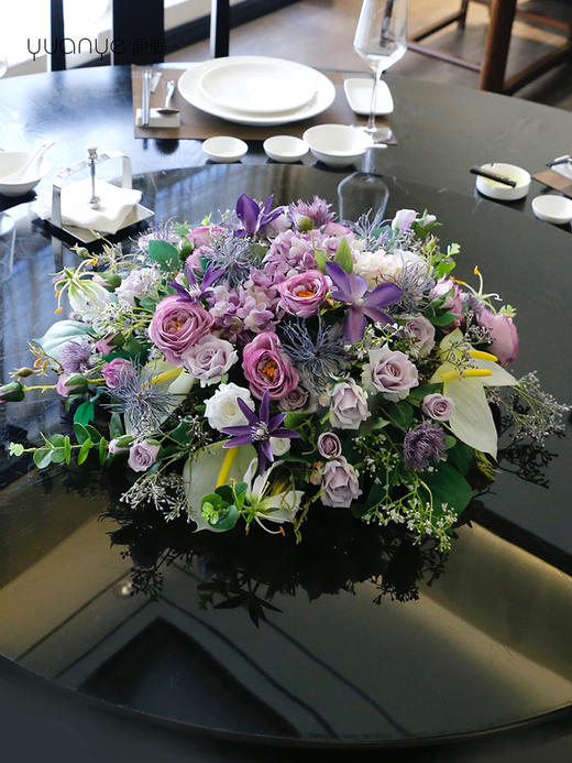 酒店餐桌花大圆桌中间转盘摆花饭店餐厅包厢高端仿真花装饰花摆设 商品图3