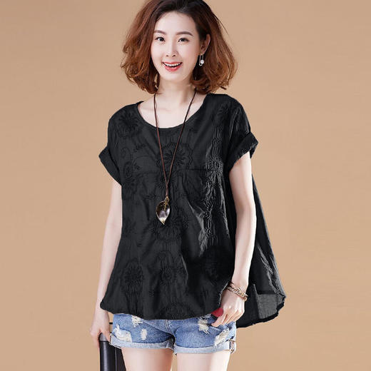 dp14552 高含棉刺绣短袖T恤女2022夏装新款宽松休闲显瘦上衣 商品图2