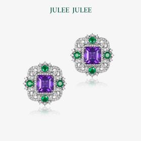 【花园】JULEE JULEE茱俪珠宝 18K白金紫水晶祖母绿白蓝宝钻石耳饰