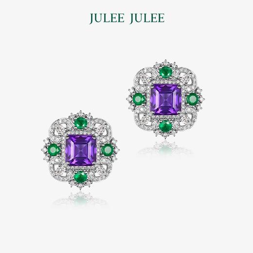 【花园】JULEE JULEE茱俪珠宝 18K白金紫水晶祖母绿白蓝宝钻石耳饰 商品图0