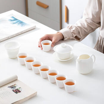 苏氏陶瓷素烧白瓷茶具套装德化中国白送礼陶瓷茶具茶杯泡茶盖碗节日礼物 商品图1