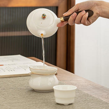 常生源 羊脂玉瓷茶具套装 家用整套白瓷陶瓷功夫茶具礼盒装 金玉送福 商品图2