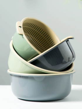 双层沥水篮大中小六件套 颜色随机