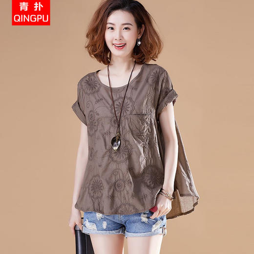 dp14552 高含棉刺绣短袖T恤女2022夏装新款宽松休闲显瘦上衣 商品图1
