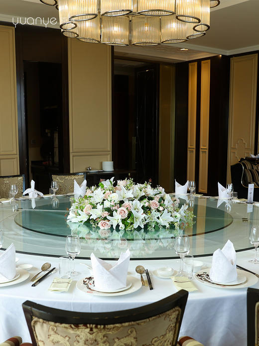 酒店餐桌花大圆桌中间转盘摆花饭店餐厅高端仿真花装饰花艺摆设件 商品图3