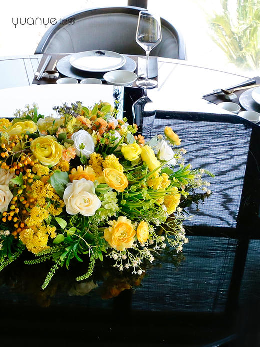 酒店餐桌花大圆桌中间转盘摆花饭店餐厅包厢高端仿真花装饰花摆设 商品图1