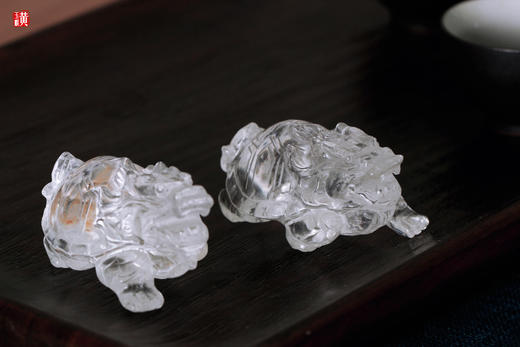 一对天然白水晶龙龟摆件 商品图1