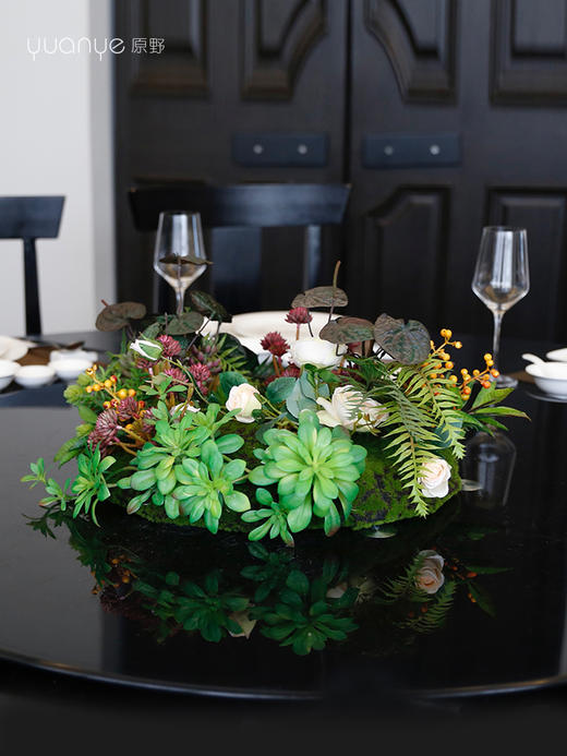 酒店餐桌花大圆桌中间转盘摆花饭店餐厅包厢高端仿真花装饰花摆设 商品图4