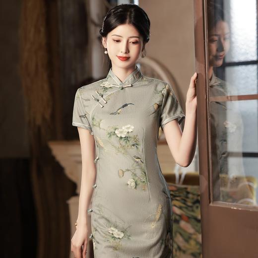 复古国潮风绿色提花旗袍2022年新款短袖改良年轻款 YG2055 商品图2