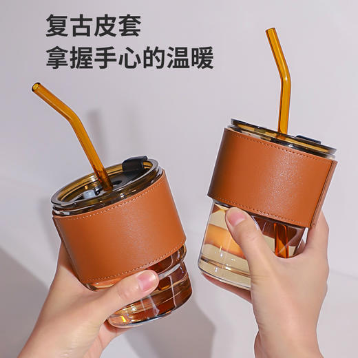 咖啡杯创意便携竹节杯 带盖吸管玻璃杯 商品图0