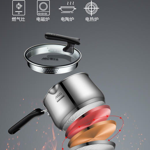 爱仕达304不锈钢奶锅加厚宝宝辅食锅婴儿煮锅热牛奶小泡面锅家用 NS16L1Q 商品图8
