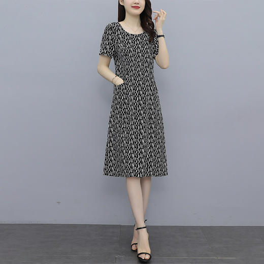 碎花连衣裙妈妈夏装短袖裙子夏季气质大码显瘦长裙复古 JH8057 商品图2