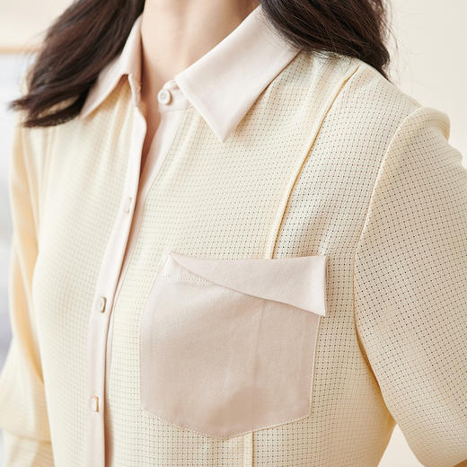 米思阳2026春季新款时尚小香风衬衫拼接醋酸薄款宽松长袖衬衣2140 商品图4