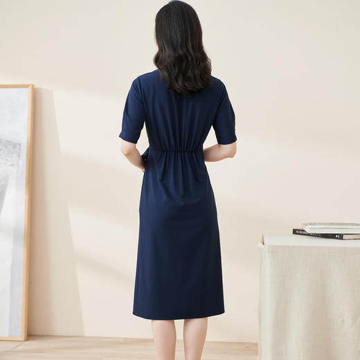 米思阳2024夏季新款气质复古方领五分袖连衣裙薄款收腰中长裙2064 商品图1